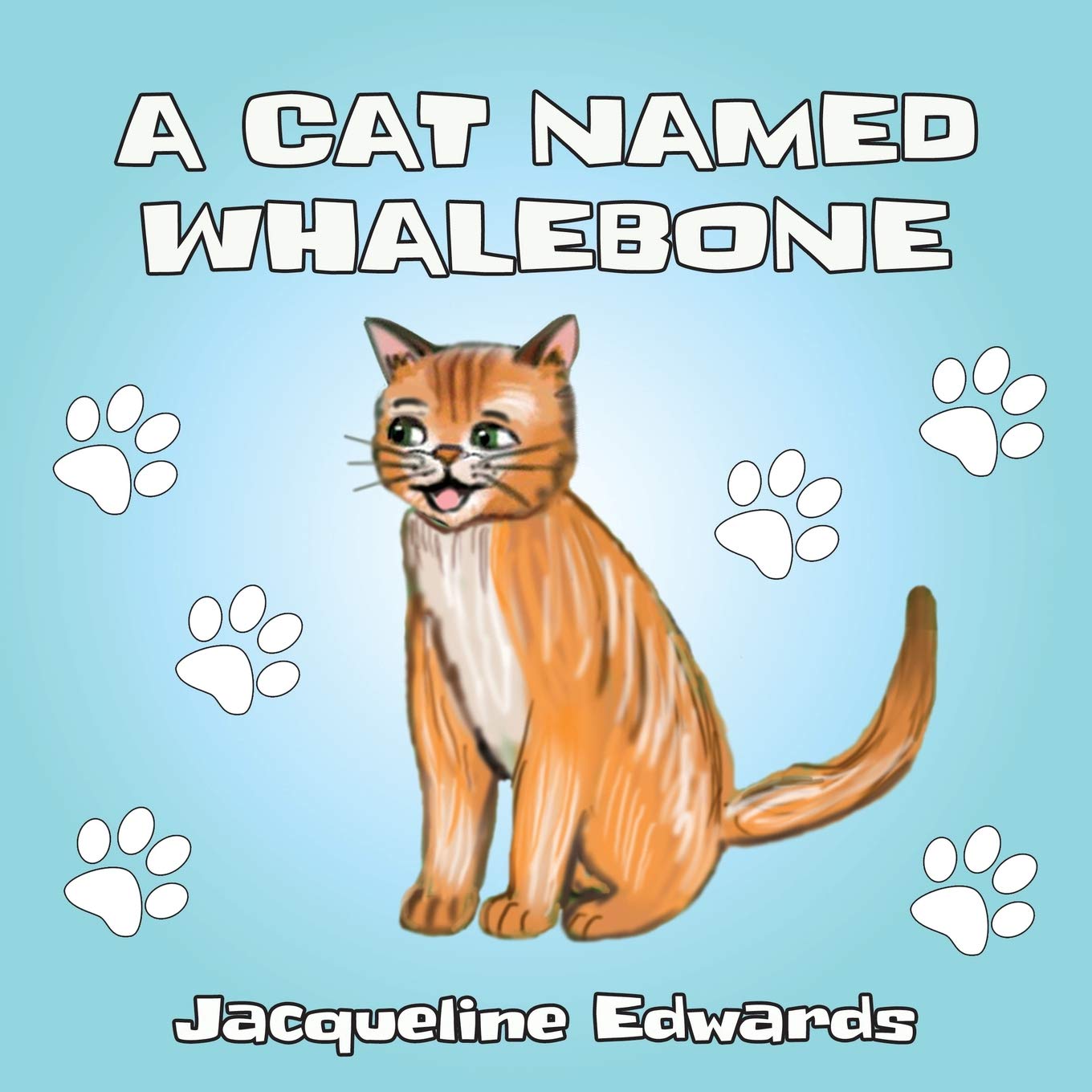 A book cover showing a smiling ginger cat, surrounded by paw prints